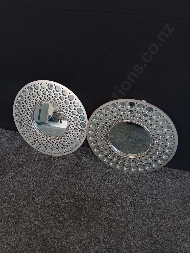 2 CIRCULAR MIRRORS ONE HAS DAMAGE ON THE BACK AS PHOTOGRAPHED Image 1++