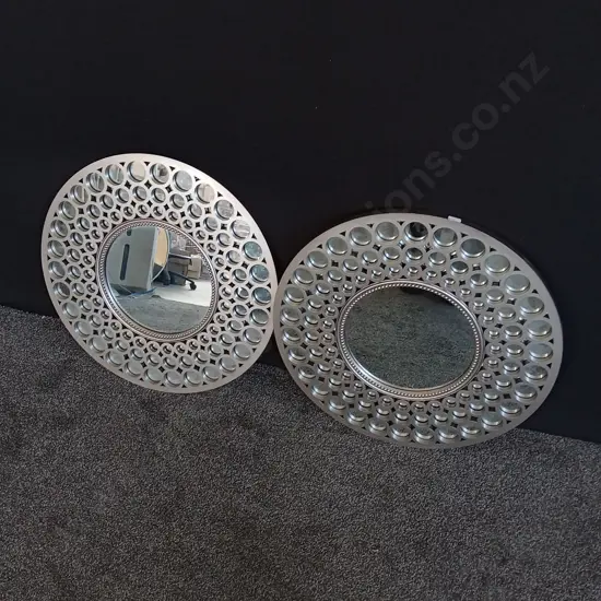2 CIRCULAR MIRRORS ONE HAS DAMAGE ON THE BACK AS PHOTOGRAPHED