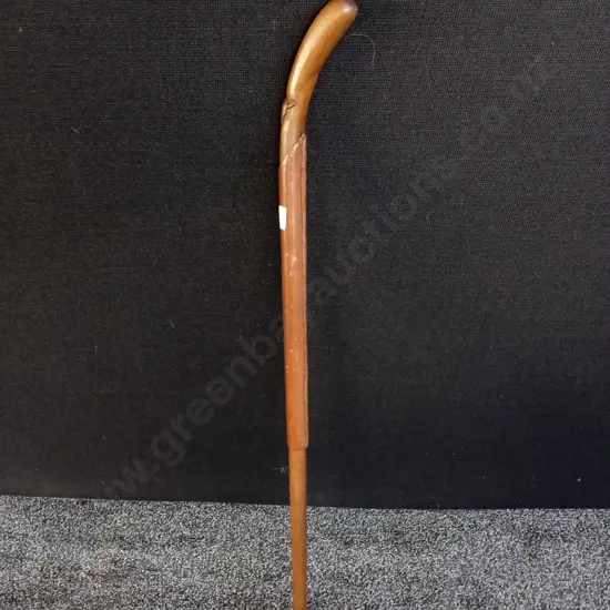 WOODEN AND LEATHER WALKING STICK