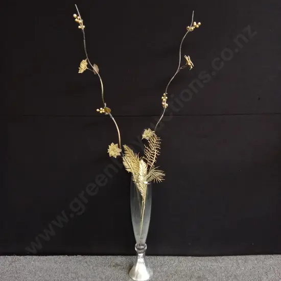 GOLD ARTIFICIAL FLORAL SPRAY WITH A TALL VASE