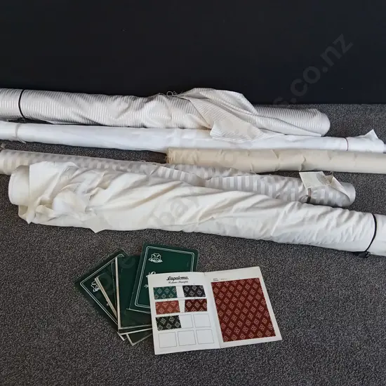5 ROLLS OF ASSORTED FABRIC AND 11 SAMPLE BOOKLETS