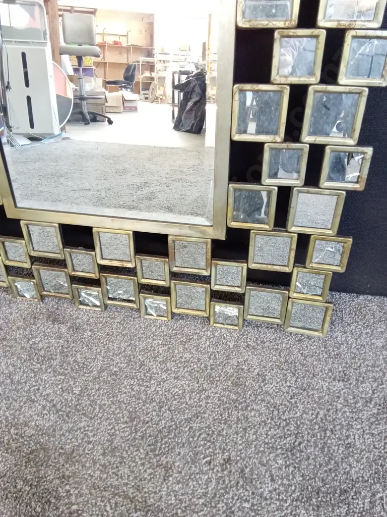 DECORATIVE WALL MIRROR WITH DINNER DAMAGE ON THE BOTTOM AS PICTURED H1.1M Image 1++