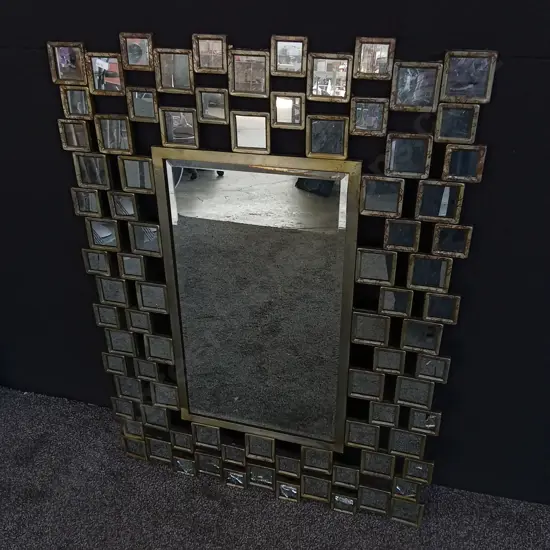 DECORATIVE WALL MIRROR WITH DINNER DAMAGE ON THE BOTTOM AS PICTURED H1.1M