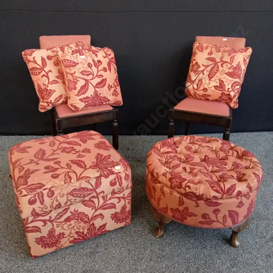 PAIR OF VINTAGE SKIPPER CHAIRS 2 MATCHING OTTOMANS WITH 3 CUSHIONS