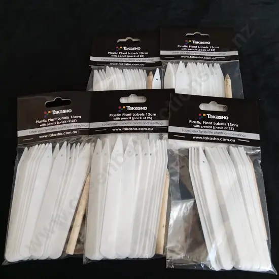 5 BRAND NEW TAKASHO PLASTIC PLANT LABELS 13CM WITH PENCIL