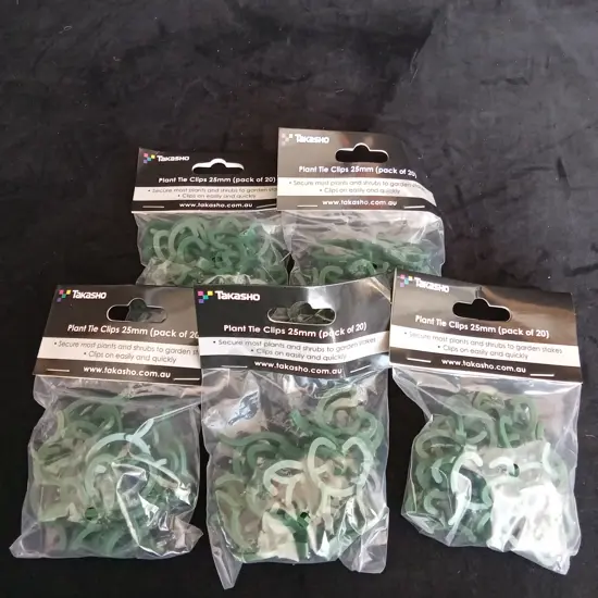 5 BRAND NEW TAKASHO PLANT TIES CLIP BAGS OF 20