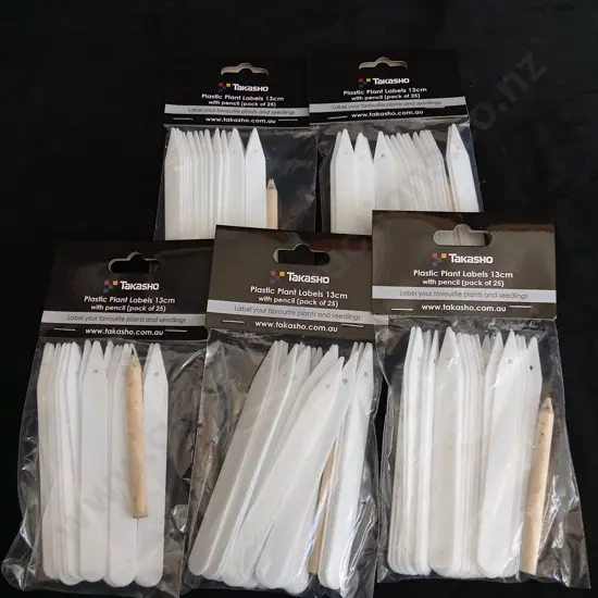 5 BRAND NEW TAKASHO PLASTIC PLANT LABELS 13CM WITH PENCIL