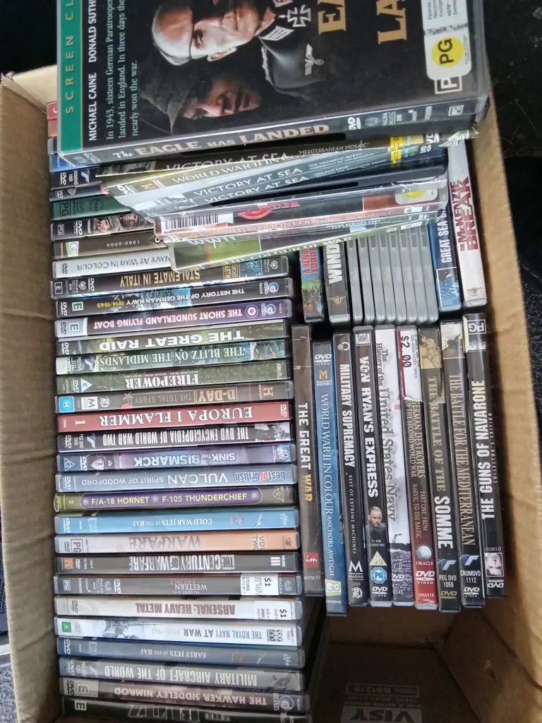 BOX OF DVDS ABOUT WAR Image 1++