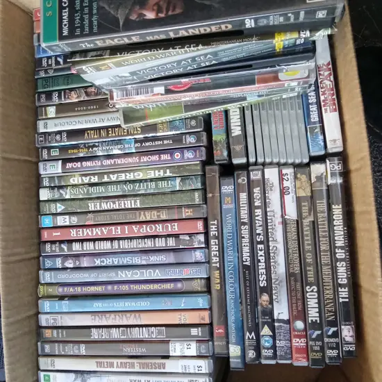 BOX OF DVDS ABOUT WAR