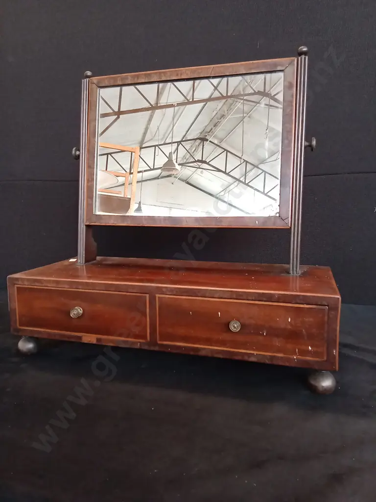 ANTIQUE TOILET DRESSING TABLE WITH MIRROR AND 2 DRAWERS L52CM H50CM D21CM Image 1++
