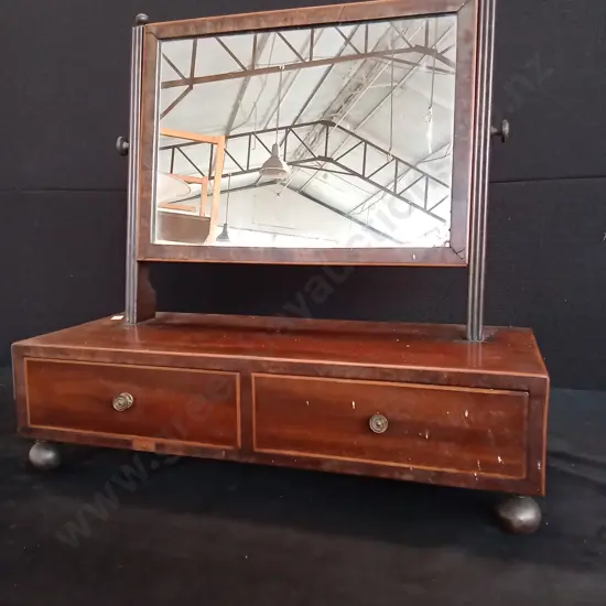 ANTIQUE TOILET DRESSING TABLE WITH MIRROR AND 2 DRAWERS L52CM H50CM D21CM
