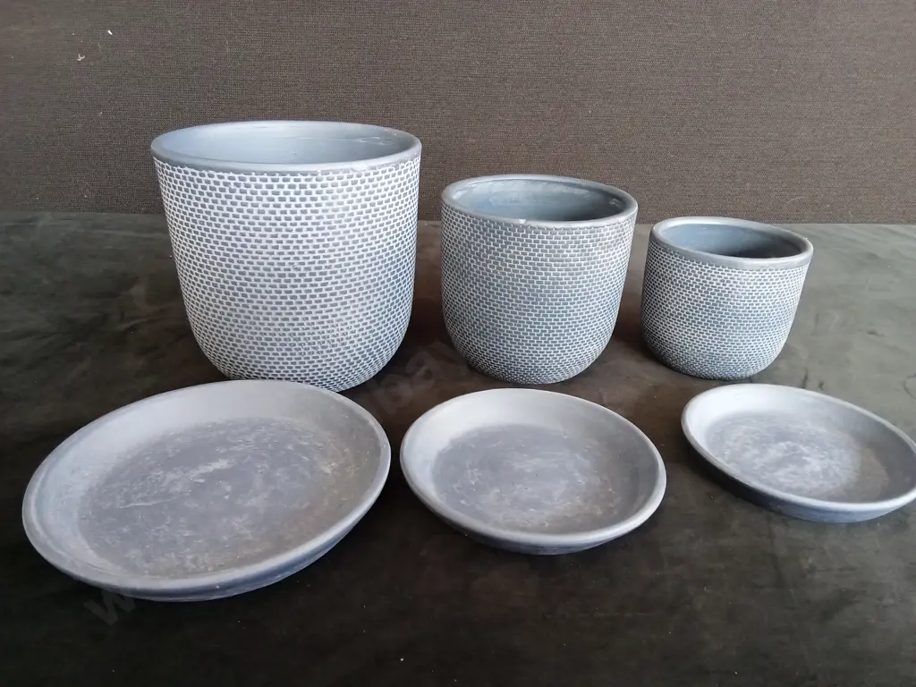 3 BLUE POT PLANTS WITH BASES Image 1++