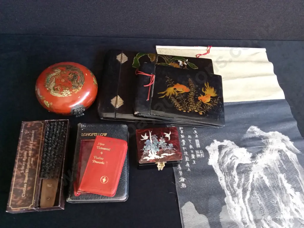 MIX OF ITEMS, INCLUDING PHOTO ALBUMS, DECORATIVE BOXES AND SCROLL Image 1++