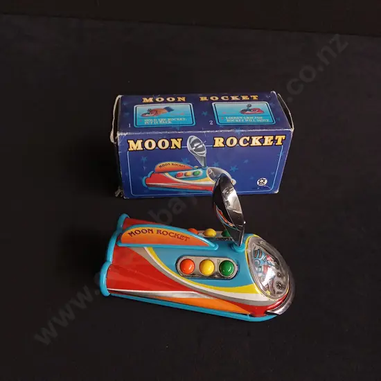 VINTAGE TIN SPACE TOY MOON ROCKET WITH BOX