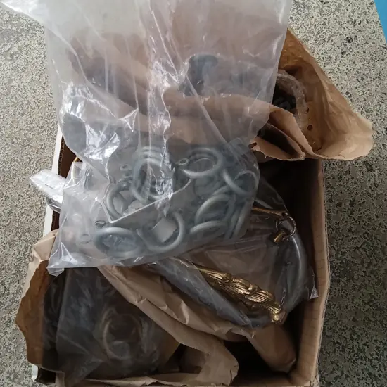 BOX OF CURTAIN HARDWARE, TIE BACKS AND FINIALS