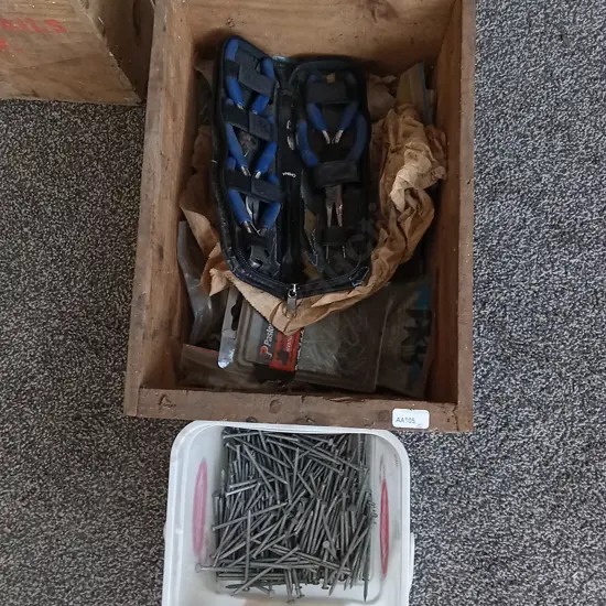 CRATE OF TOOLS AND HARDWARE