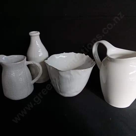 4 PIECES WHITE JUGS AND VASES