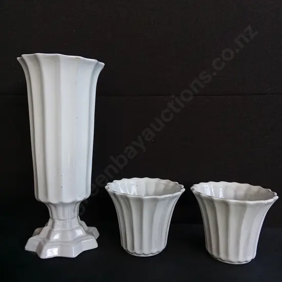 3 PIECES WHITE CERAMIC VASES
