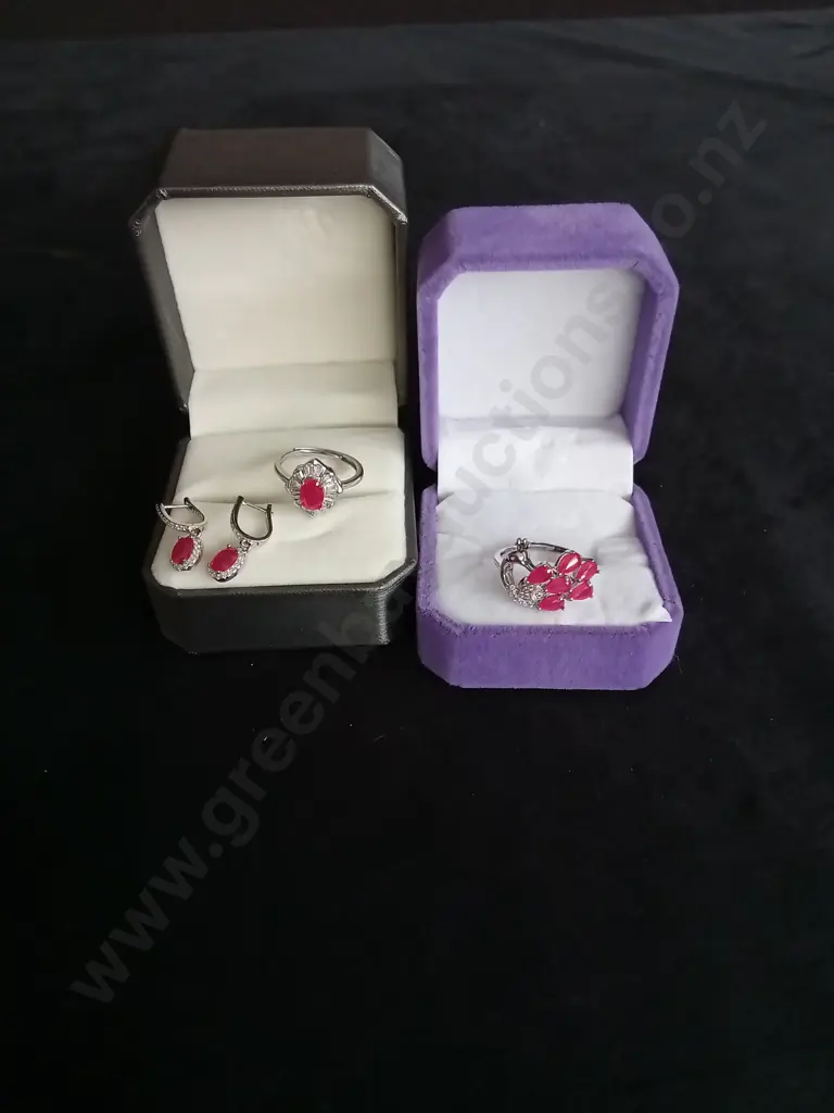 SET OF NATURAL RUBY PEACOCK RINGS AND EARRINGS Image 1++
