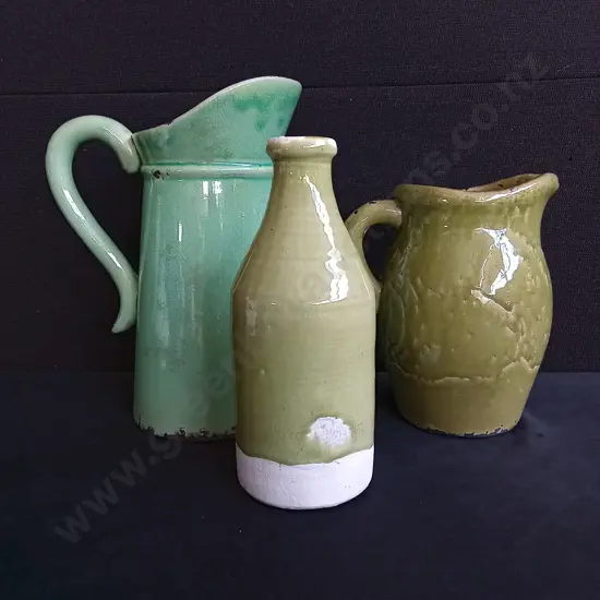 3 PIECES GREEN CERAMIC VASES
