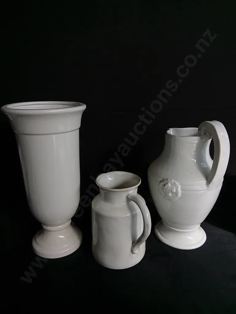 3 PIECES WHITE VASES Image 1++