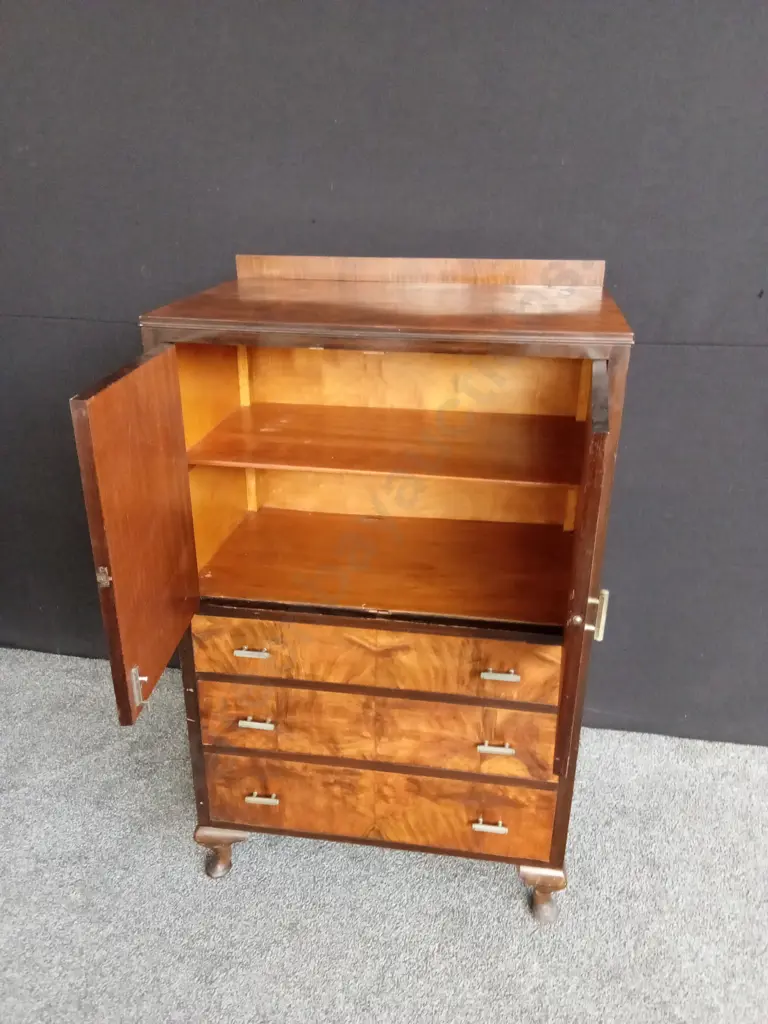 ART DECO CHEST OF DRAWERS WITH BEAUTIFUL BOOK MATCHED VENEER PANELS H1.25M D48CM L76CM Image 1++