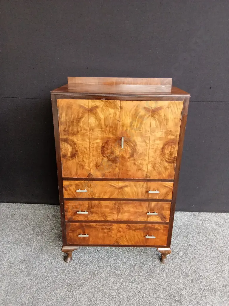 ART DECO CHEST OF DRAWERS WITH BEAUTIFUL BOOK MATCHED VENEER PANELS H1.25M D48CM L76CM Image 1++