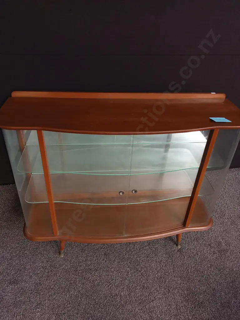 VINTAGE MID CENTURY GLASS DISPLAY CABINET H 93CM X W 1.22 M X D 36 CM, GLASS DOORS LOOSE Image 1++