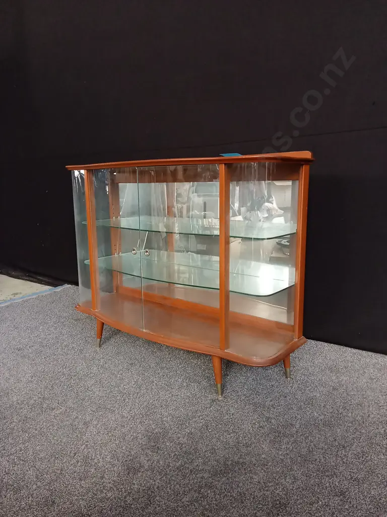 VINTAGE MID CENTURY GLASS DISPLAY CABINET H 93CM X W 1.22 M X D 36 CM, GLASS DOORS LOOSE Image 1++