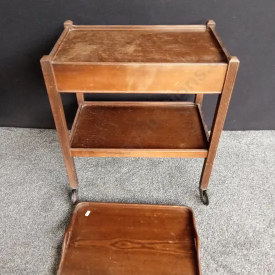 WOODEN TABLE ON WHEELS WITH A DRIVING TRAY