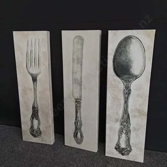 TRIO OF HAND PAINTED CUTLERY ARTWORK ON CANVAS