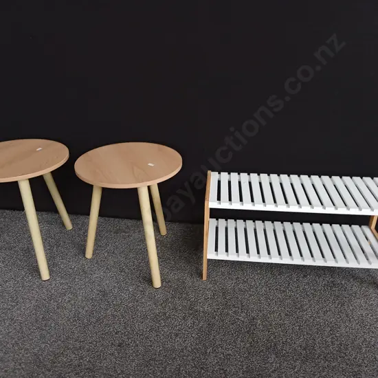 3 PIECES SIDE TABLES AND SHOE RACK