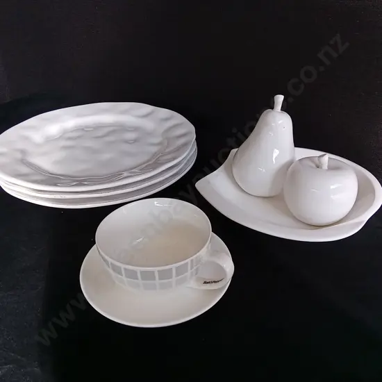 MIX OF WHITE DISHES AND DECOR