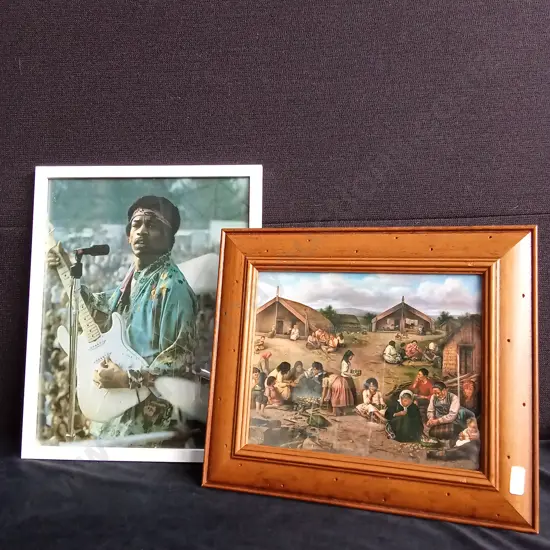 FRAMED JIMI HENDRIX PHOTO AND LINDAUER PRINT