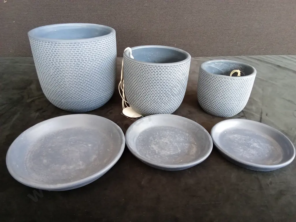 3 BLUE POT PLANTS WITH BASES Image 1++