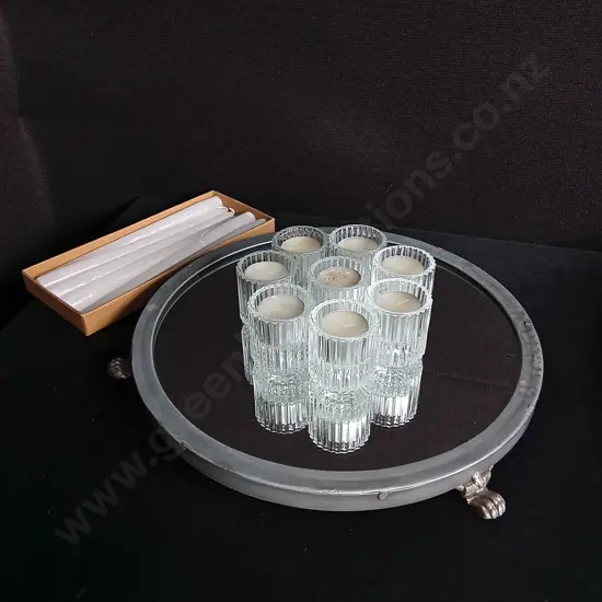 MIRRORED TRAY AND CANDLES