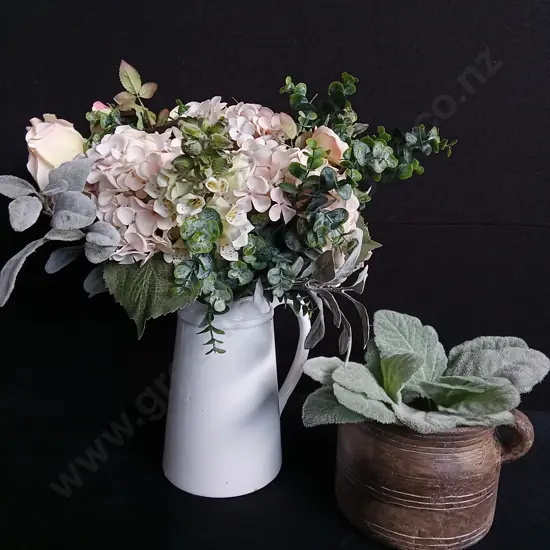 FAUX FLOWERS IN VASE AND FAUX PLANT