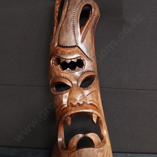 HAND CARVED WOODEN TIKI WALL MASK