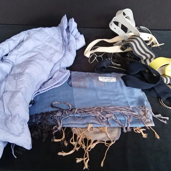 100% CASHMERE SCARF LARGE UNIQLO JACKET AND ASSORTED BELTS