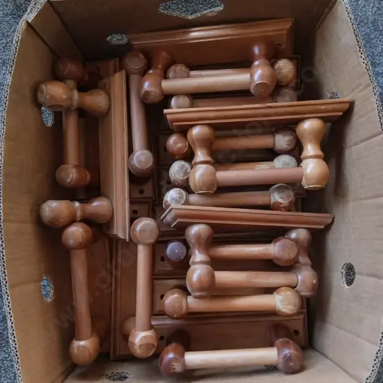 BOX OF WOODEN COAT HOOKS