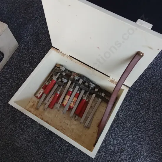 WOODEN BOX OF CLAMPS