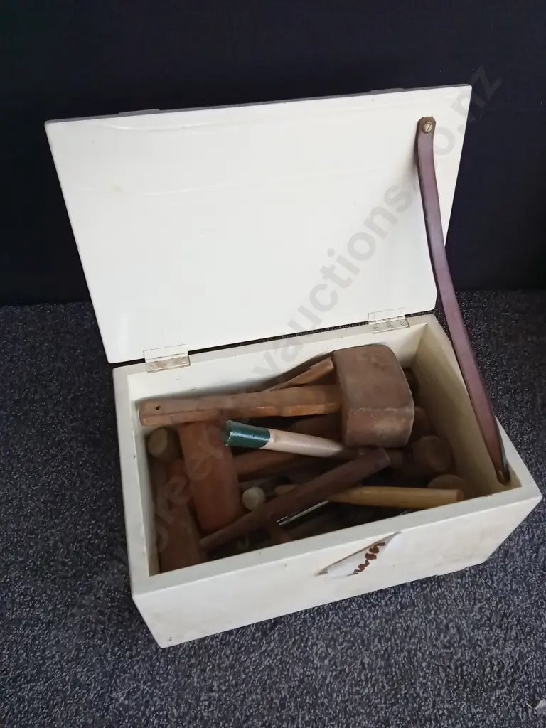 WOODEN BOX OF MALLETS Image 1++