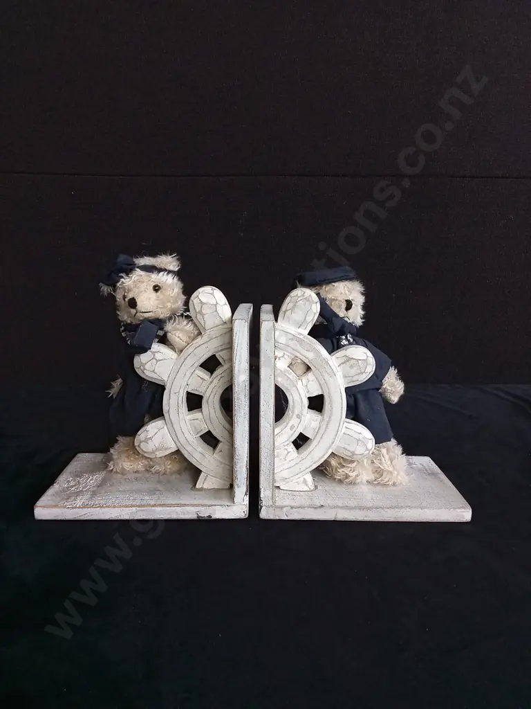 VINTAGE WOODEN SAILOR TEDDY BOOKENDS Image 1++
