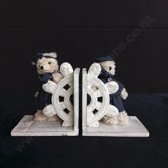 VINTAGE WOODEN SAILOR TEDDY BOOKENDS