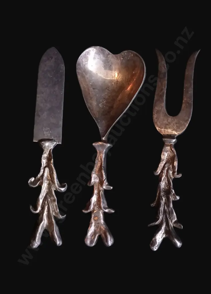 VINTAGE MICHAEL ARAM 3 PIECE "I LOVE YOU" SILVER PLATED SERVING CUTLERY SET Image 1++