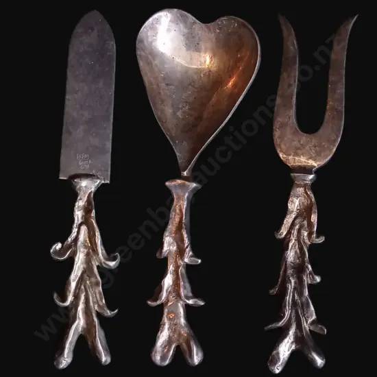 VINTAGE MICHAEL ARAM 3 PIECE "I LOVE YOU" SILVER PLATED SERVING CUTLERY SET