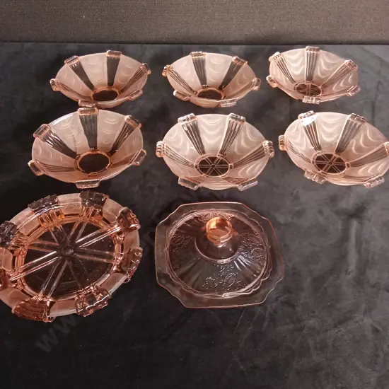 VINTAGE ART DECO GLASS DESSERT SET