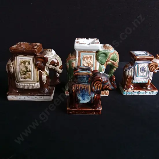 4 VINTAGE CERAMIC ELEPHANT PLANT PEDESTALS