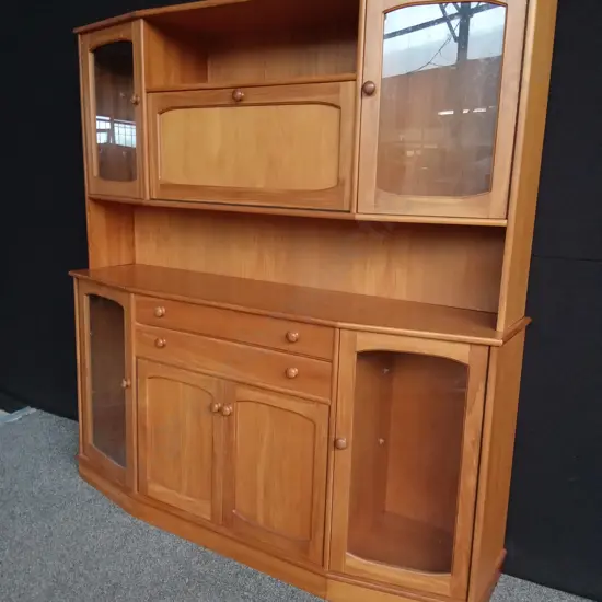 DANSKE MOBLER RIMU HUTCH DRESSER - GLASS DOORS BOTH SIDES TOP AND BOTTOM,