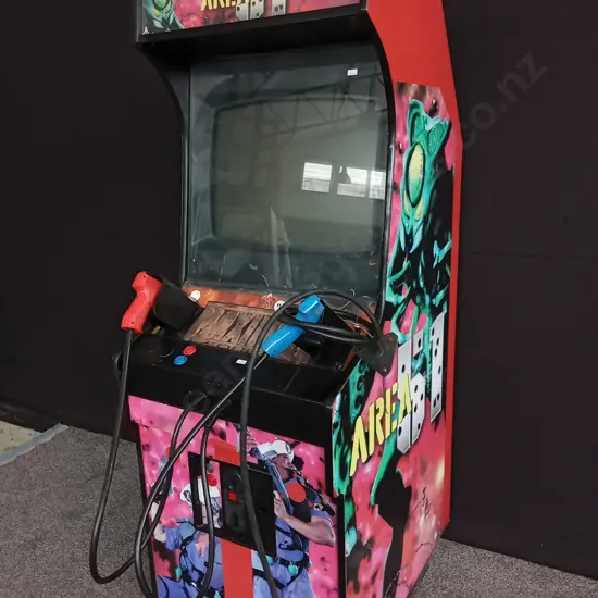 FULL SIZE "AREA 51" ARCADE GAME - WITH ORIGINAL CRT SCREEN - TESTED WORKS AND PLAYS, SET TO FREEPLAY